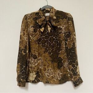 Worthington Vintage Silk Tied on Neck Blouse MP Brown Beige